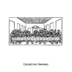 Image à colorier d'une peinture célèbre de Léonard de Vinci