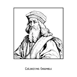 Image à colorier d'un portrait de Léonard de Vinci