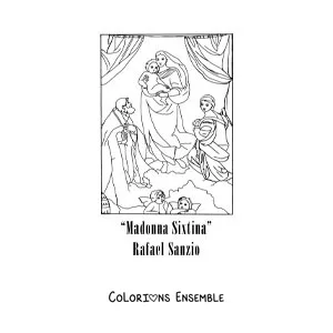 Image à colorier de La Madone Sixtine de Raphaël