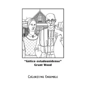 Image à colorier de American Gothic de Grant Wood