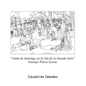 Image à colorier d'Un dimanche après-midi à l'île de la Grande Jatte de Georges Pierre Seurat