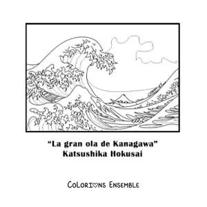 Image à colorier de La grande vague de Kanagawa de Katsushika Hokusai