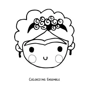 Image à colorier d'une caricature kawaii de Frida Kahlo pour les enfants