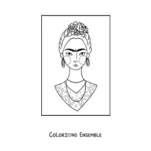 Image à colorier de Frida Kahlo pour les enfants