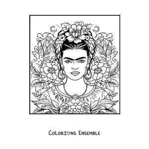 Image à colorier de l'artiste Frida Kahlo