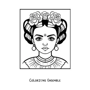Image à colorier d'un dessin facile de Frida Kahlo