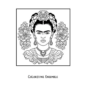 Image à colorier d'un dessin animé de Frida Kahlo