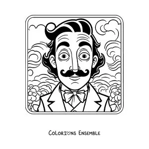 Image à colorier de Salvador Dalí, version dessin animé, pour les enfants