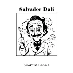 Image à colorier d'une caricature de Salvador Dalí