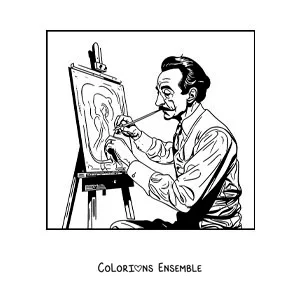 Image à colorier de Salvador Dalí peignant un tableau