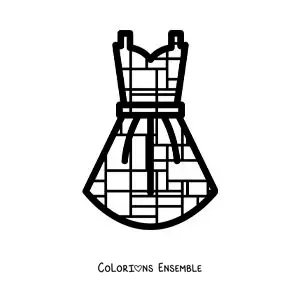 Image à colorier d'une création de robe dans le style de Mondrian