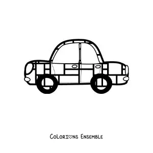 Image à colorier d'une voiture avec des figures géométriques dans le style de Mondrian