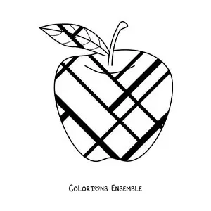 Image à colorier d'une pomme avec des figures dans le style de Mondrian
