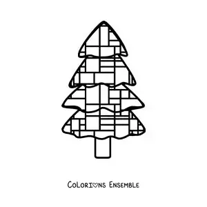 Image à colorier d'un arbre dans le style de Piet Mondrian pour les enfants