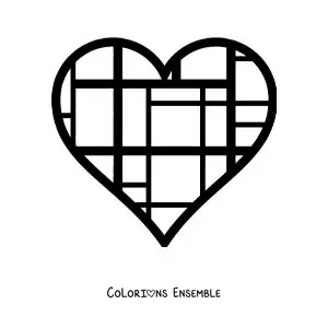 Image à colorier d'un cœur dans le style de Mondrian pour les enfants