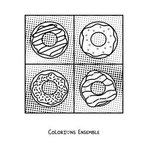 Image à colorier de donuts dans le style d'Andy Warhol pour les enfants