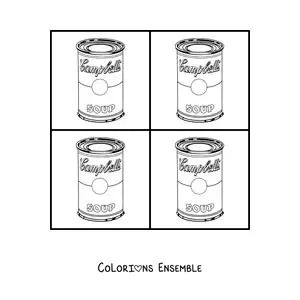 Image à colorier de la soupe à la tomate Campbell d'Andy Warhol