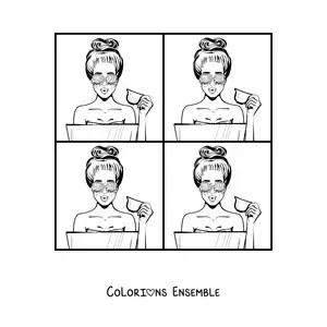 Image à colorier d'un portrait de jeune fille dans le style d'Andy Warhol