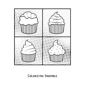Image à colorier de cupcakes dans le style pop art d'Andy Warhol pour les enfants