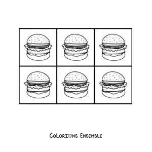 Image à colorier de hamburgers dans le style pop art d'Andy Warhol