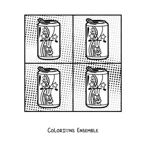 Image à colorier d'une canette de soda dans le style d'Andy Warhol