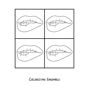 Image à colorier d'un dessin de lèvres pop art dans le style d'Andy Warhol