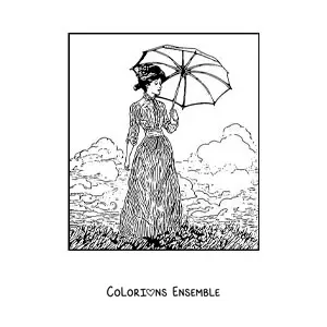 Image à colorier d'une fille à l'ombrelle dans le style de Monet