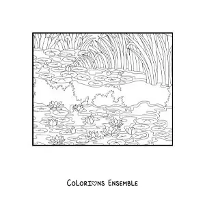 Image à colorier de nymphéas impressionnistes de Monet