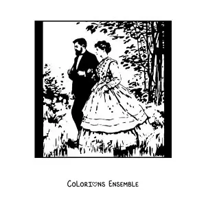 Image à colorier d'un portrait impressionniste d'un couple dans le style de Monet
