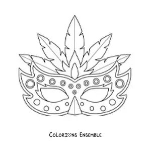 Image à colorier d'un loup de carnaval avec des plumes