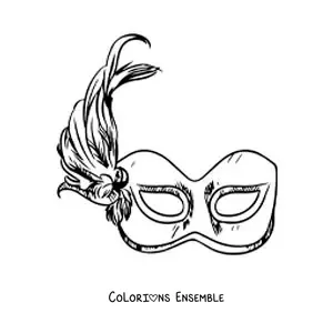 Image à colorier d'un masque de carnaval avec des plumes
