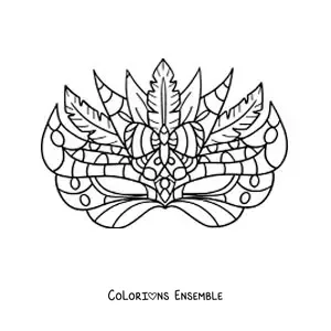 Image à colorier d'un masque de carnaval décoré de plumes