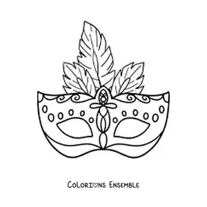 Image à colorier d'un masque de carnaval pour les enfants avec des plumes