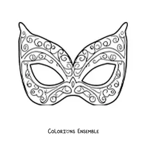 Image à colorier d'un loup de carnaval décoré, facile pour les enfants