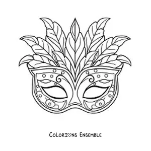 Image à colorier d’un loup à plumes pour un déguisement de carnaval
