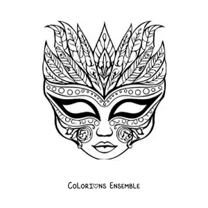 Image à colorier d’un masque vénitien à plumes