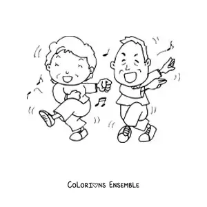 Image à colorier d'une mamie qui danse avec un papi
