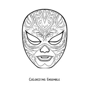 Image à colorier d’un masque de lucha libre pour un déguisement d’Halloween