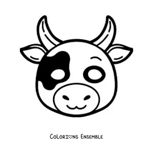 Image à colorier d’un masque de vache facile pour les enfants