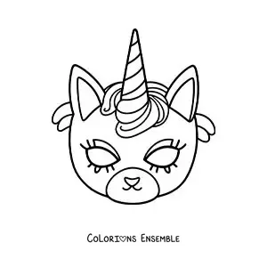 Image à colorier d’un masque de chat-licorne pour les filles