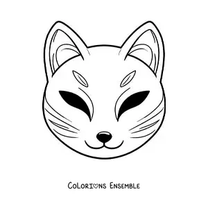 Image à colorier d’un masque japonais Kitsune pour les enfants