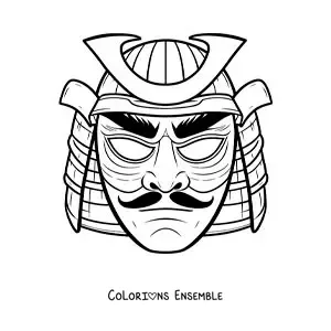 Image à colorier d’un masque de samouraï