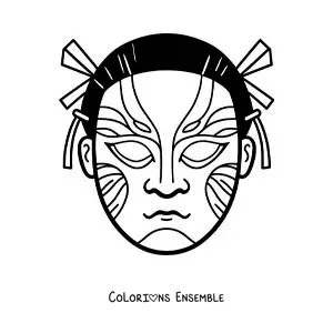 Image à colorier d’un masque japonais Kabuki