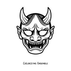 Image à colorier d’un masque japonais de démon oni