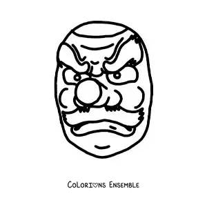 Image à colorier d’un masque japonais Tengu