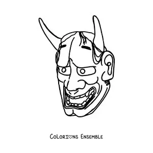 Image à colorier d’un masque japonais traditionnel