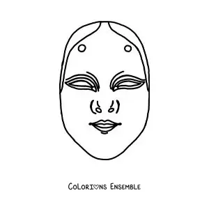 Image à colorier d’un masque japonais Nô