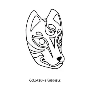 Image à colorier d’un masque japonais de renard