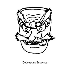 Image à colorier d’un masque japonais facile