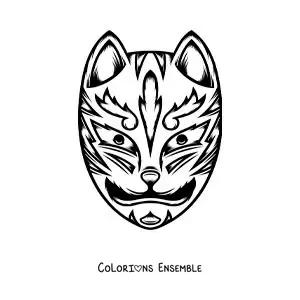 Image à colorier d’un masque japonais de chat